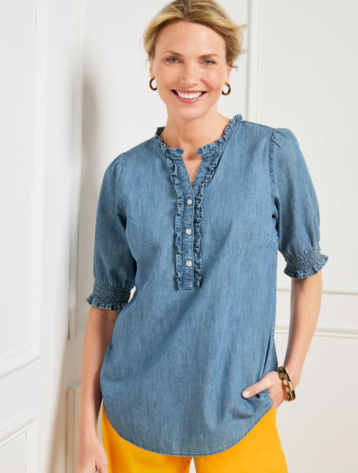 Ruffle Trim Denim Top | Talbots
