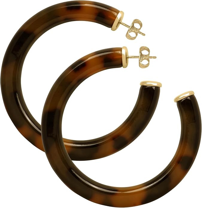 Gold Plated Multicolor Resin Chunky Thick Open Hoop Earrings in 57MM and 37.5MM Diameters | Amazon (US)