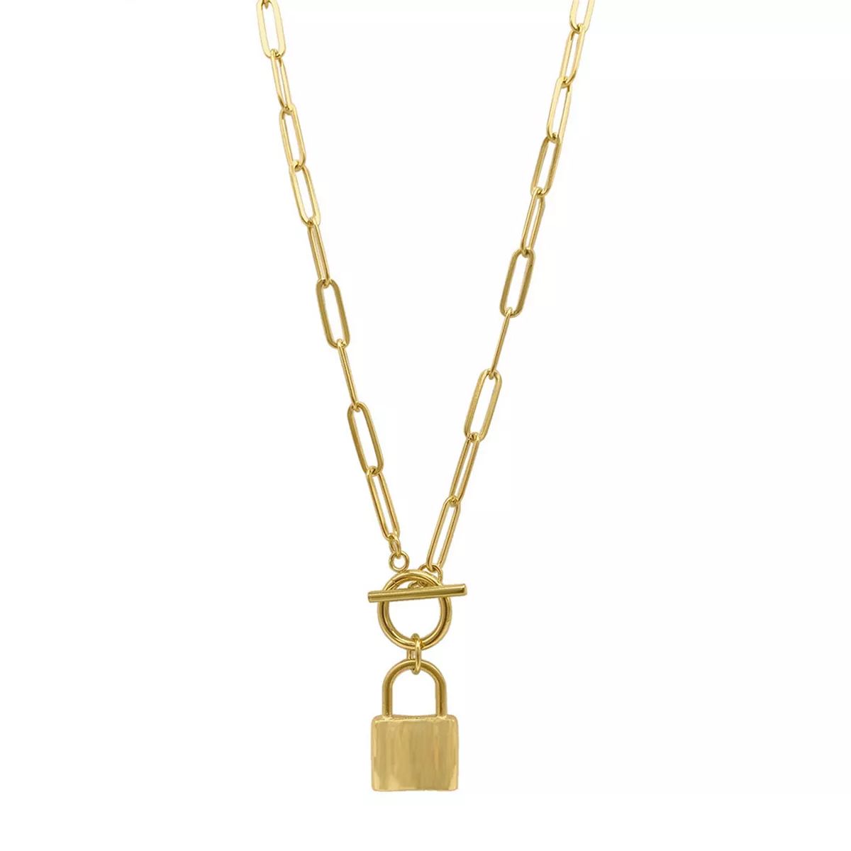 Adornia 14k Gold Plated Paper Clip Chain Padlock Toggle Necklace | Kohl's