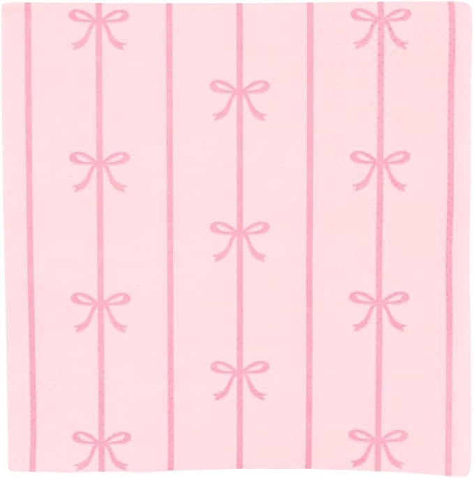 Bonjour Fête Light Pink Bow Small Party Napkins | 3-Ply Fancy Cocktail Napkins for Holiday Decor... | Amazon (US)