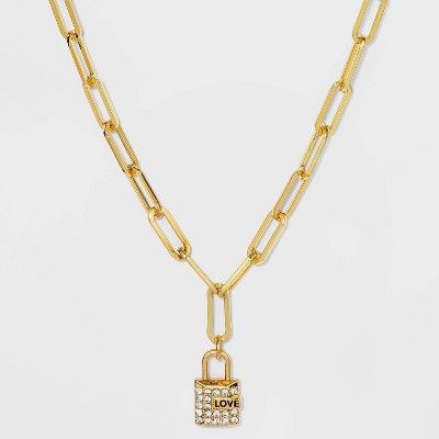 SUGARFIX by BaubleBar Crystal Padlock Link Chain Necklace - Gold | Target