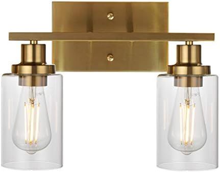 MELUCEE 2-Light Wall Sconce Brass Vanity Light Fixture Modern Style with Clear Glass Shade for Bathr | Amazon (US)
