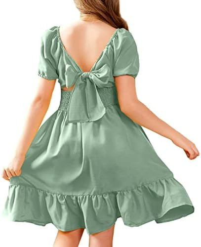 Arshiner Girls Tie Back Short Sleeve Ruffle Hem Off Shoulder Casual Elegant Dresses 4-12 Years | Amazon (US)