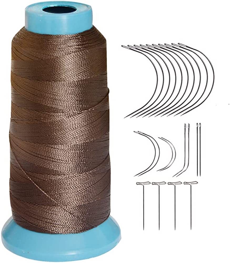 Dark Brown Weaving Thread Sewing Thread Size 210 D with 12 pcs of 9cm-C Type Needles/Curved hair ... | Amazon (US)
