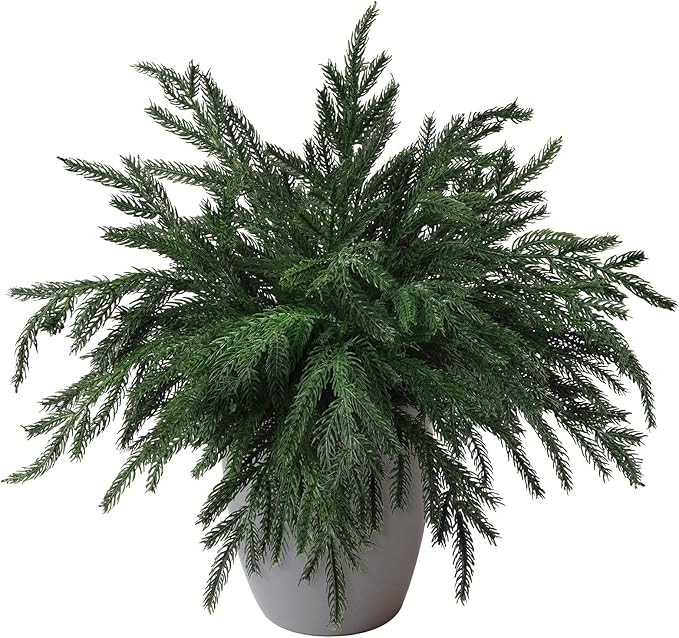 10PCS Christmas Norfolk Pine Stems, Real Touch 15 Inch Artificial Norfolk Pine Branches, Fake Gre... | Amazon (US)