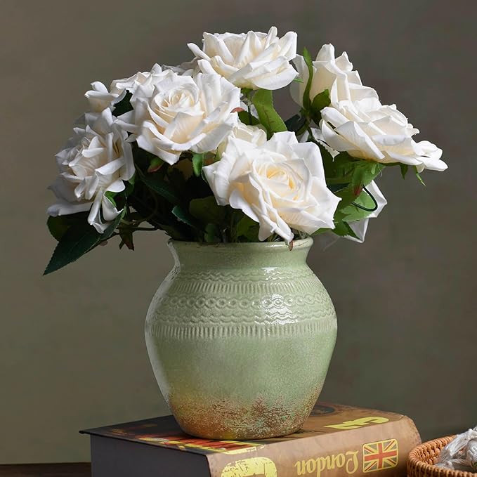 Quoowiit Ceramic Rustic Farmhouse Vase, Green Distressed Flower Vase for Home Decor, Boho Decorat... | Amazon (US)