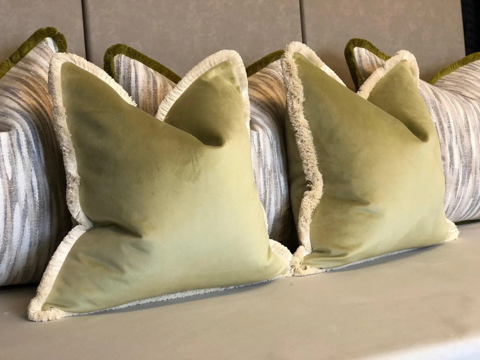 Sage Green Velvet Cushion Cover with Fringe: Custom Size + Trim Colour | Etsy (Global)