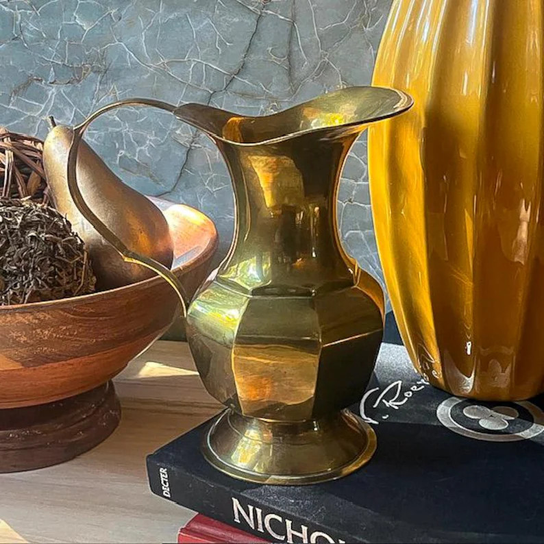Vintage 7 Inch Brass Pitcher: European Farmhouse Decor - Etsy | Etsy (US)