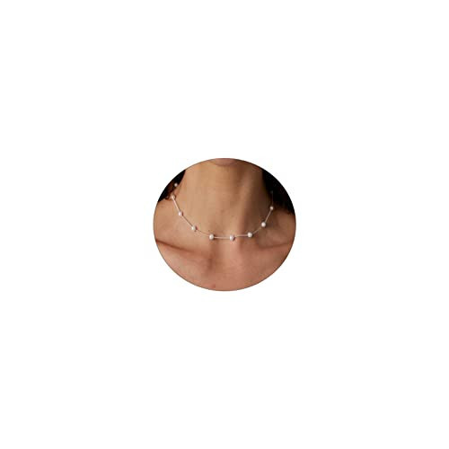 CAROVO Dainty Pearl Choker Necklace for Women Silver Plated Barque Pearl Chain Necklace Handmade Cultured Freshwater Pearl Everyday Jewelry for Gifts | Amazon (US)