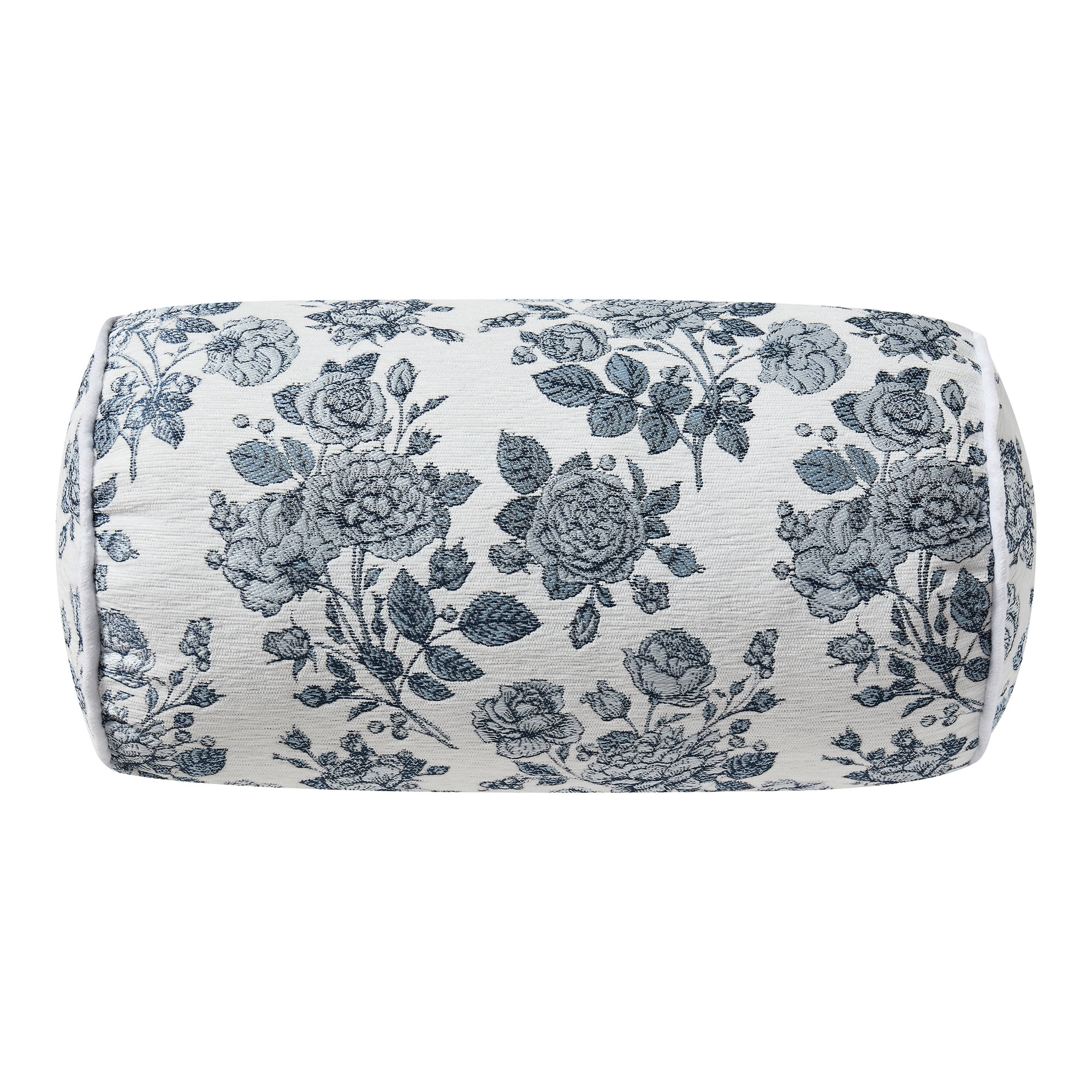Floral Toile Bolster Decorative Pillow, Blue and White, 16" x 8", by My Texas House | Walmart (US)