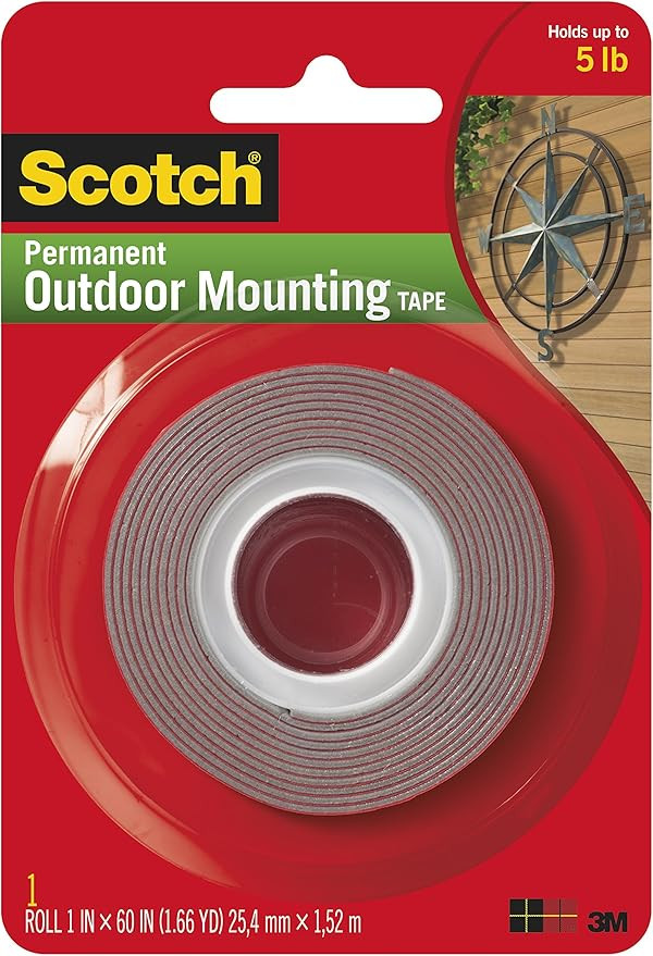 Heavy-Duty Exterior Mounting Tape, Holds 5 lb., 1 in x 60 in Roll | Amazon (US)