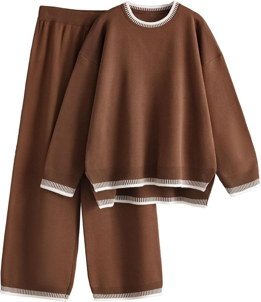 Lentta Women's 2 Piece Sweater Sets Outfits Long Sleeve Knit Pullover Tops Wide Leg Pants Lounge ... | Amazon (US)