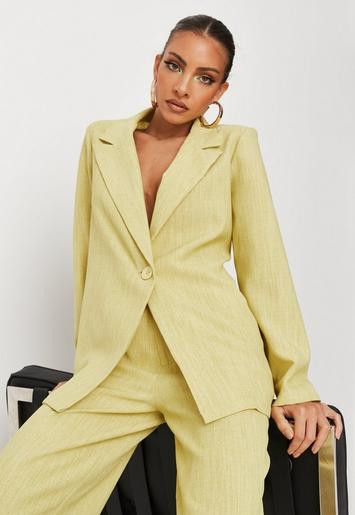 Missguided - Lemon Linen Look Oversized Blazer | Missguided (UK & IE)