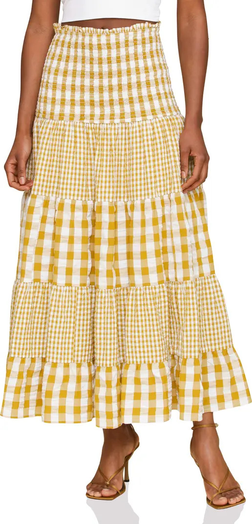Mixed Print Tiered Cotton Gingham Maxi Skirt | Nordstrom