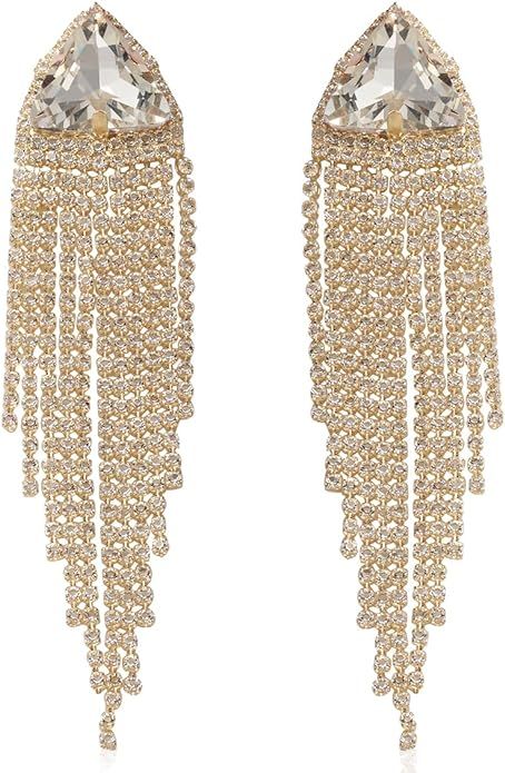 Shop LC Silvertone Crystal Glass Dangle Chain Tassel Earrings Jewelry for Women | Amazon (US)