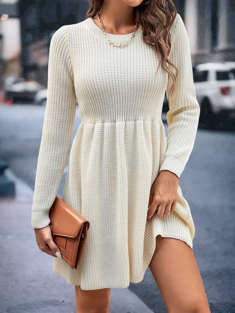 Solid Ribbed Knit Sweater Dress | SHEIN