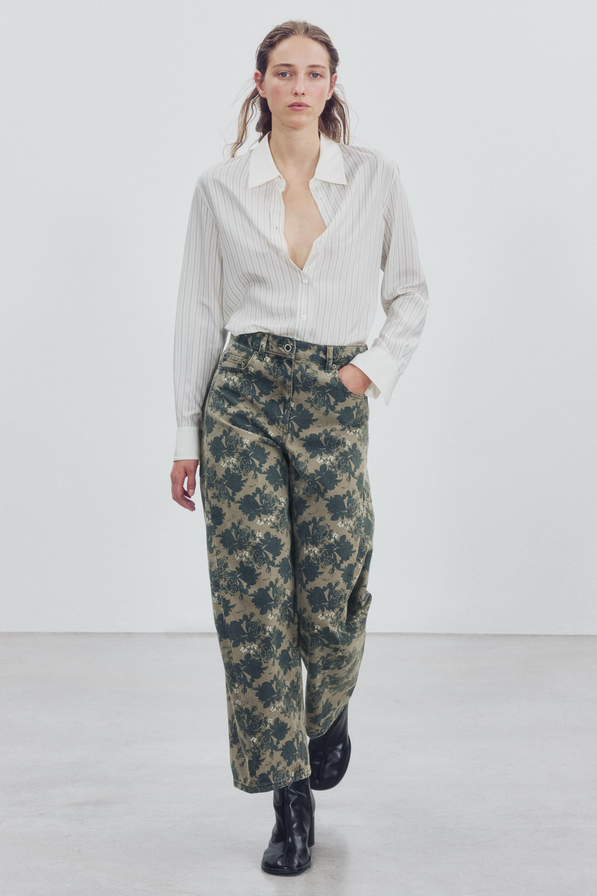 ZW COLLECTION MID-RISE FLORAL ANKLE BALLOON JEANS | Zara US