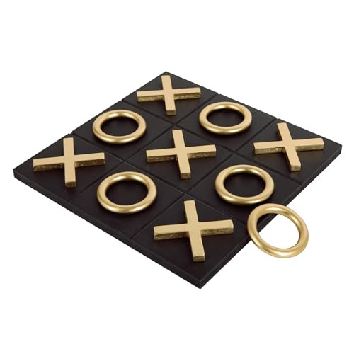NIKKY HOME 12x12 Inch Tic Tac Toe Wood Game Board Classic Coffee Table Decor Modern Wooden Travel Game for Family, Black & Gold | Amazon (US)
