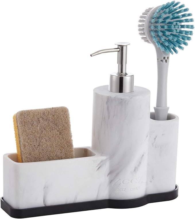 zccz Soap Dispenser with Sponge Holder and Brush Holder, Marble Pattern Kitchen Dish Soap Dispens... | Amazon (US)