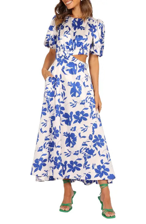Petal & Pup Aminah Puff Sleeve Maxi Dress in Blue Floral at Nordstrom, Size X-Large | Nordstrom