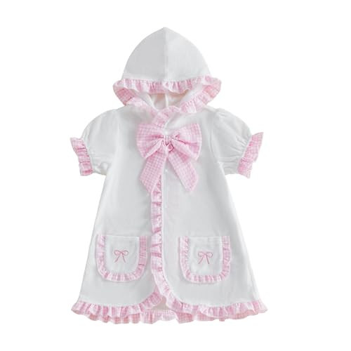 Balaflyie Little Girl Swim Cover Up Summer Beach Bath Terry Swimsuit Coverups for Toddlers&Babies (Bow&Ruffle-Pink,4-5T) | Amazon (US)