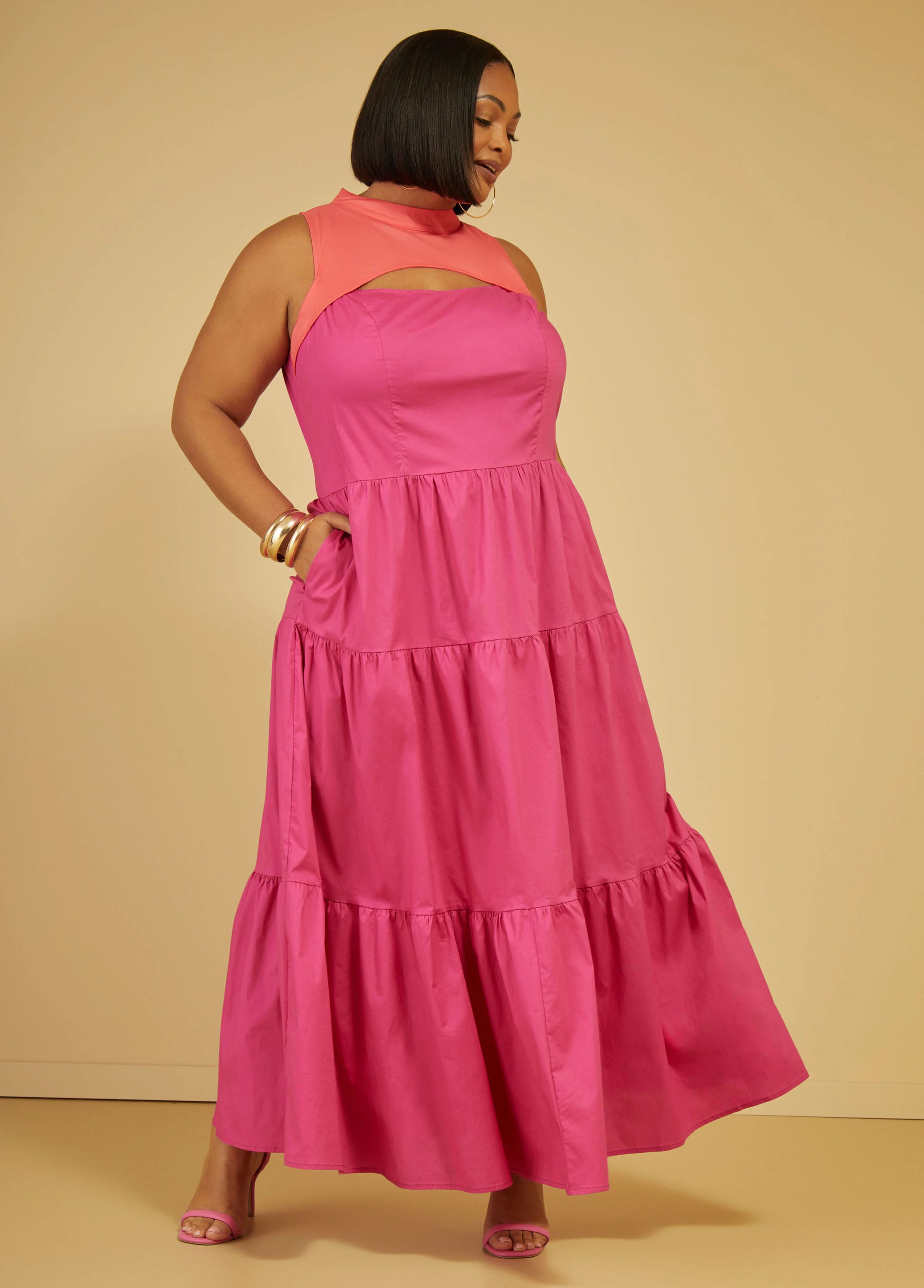 Cutout Colorblock Maxi Dress | Ashley Stewart