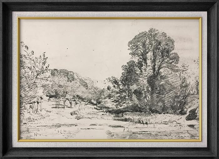 SIGNFORD Premium Framed Wall Art Print Duotone Countryside Meadow Sketch Nature Wilderness Illust... | Amazon (US)