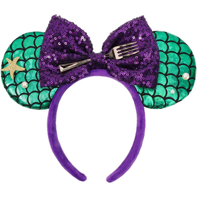 ETLUK Mouse Ears Headband, Mermaid Inspired Mouse Ears Sequin Bow Headbands for Adult Women Girls... | Amazon (US)