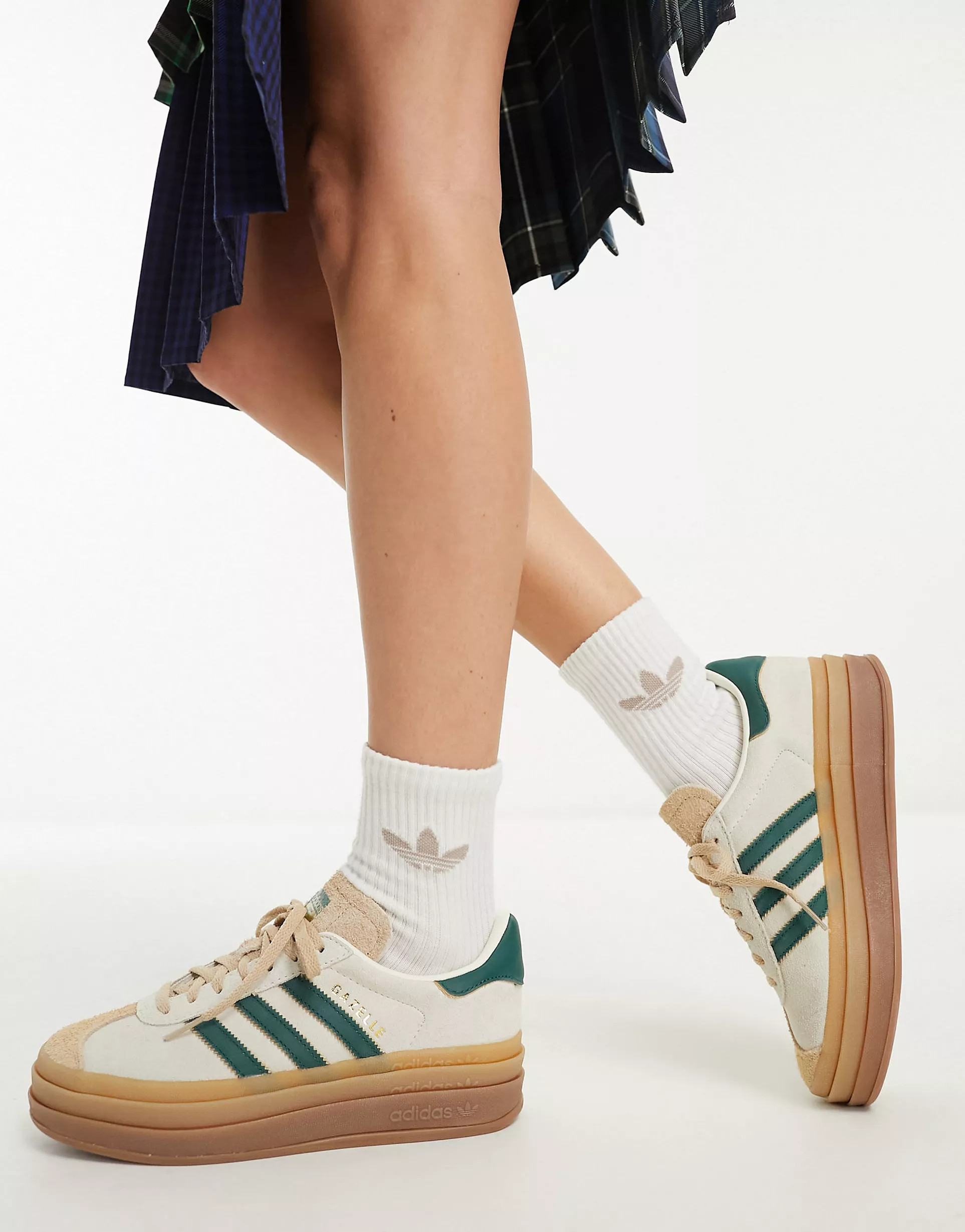 adidas Originals Gazelle Bold platform trainers in cream/green with gum sole | ASOS (Global)