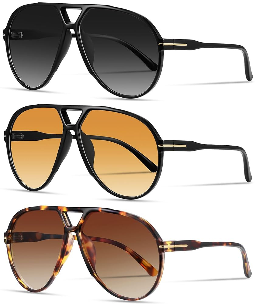 Oversized Retro Aviator Sunglasses for Women Men Classic 70s Trendy Vintage Style Large Frame Sun... | Amazon (US)
