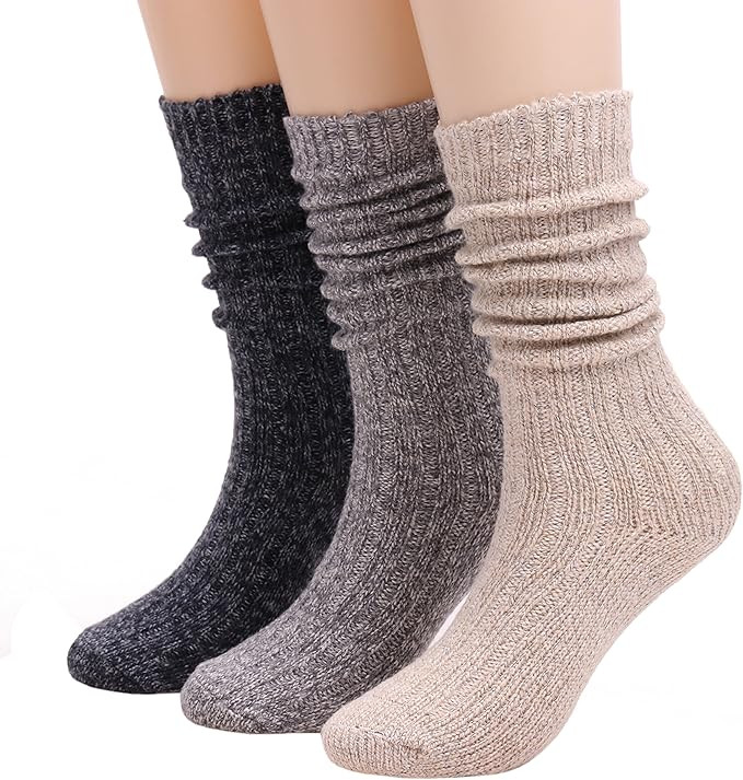 3 Pairs Women Winter Wool Cable Knit Crew Knee High Boot Socks,Size 5-11 W605 | Amazon (US)