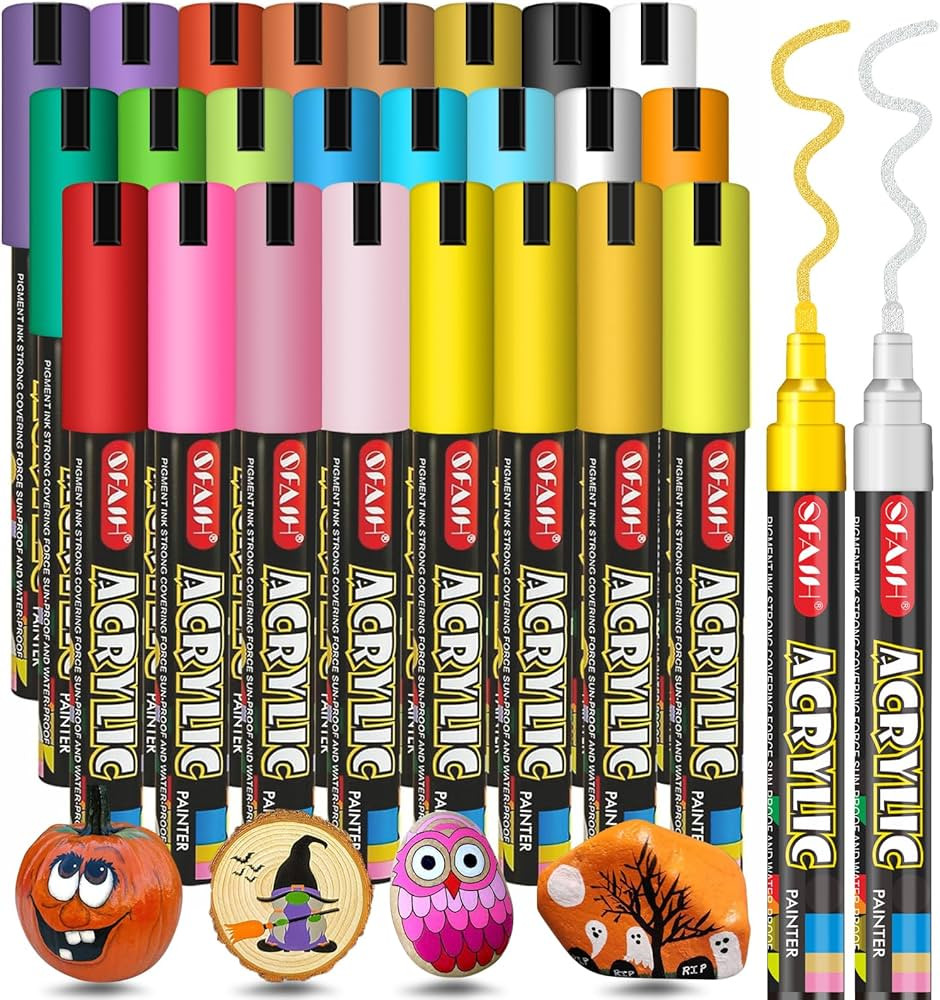 SFAIH Acrylic Paint Markers Paint Pens - 24 Colors 2-3mm Medium Tip Paint Pens for Rock Painting,... | Amazon (US)