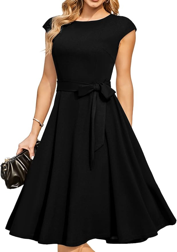 Women Casual Dresses Vintage Cocktail Tea Party Dress A-Line Summer Work Dress | Amazon (US)