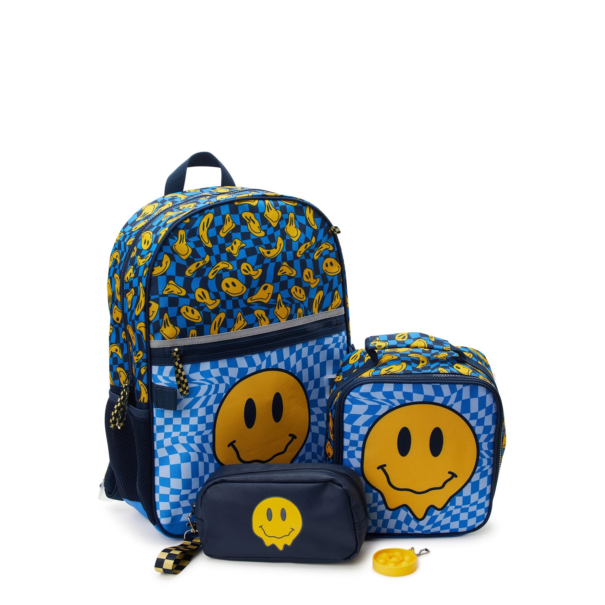 Wonder Nation Kids 17" Laptop Backpack and Lunch Tote Set, 4-Piece, Smiley Print Blue Cove | Walmart (US)