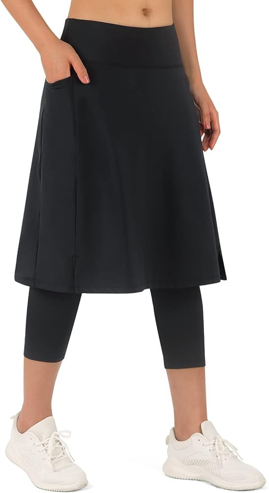 ANIVIVO Women Long Knee Length Skirted Leggings, Capris Leggings with Skirts High Waist | Amazon (US)