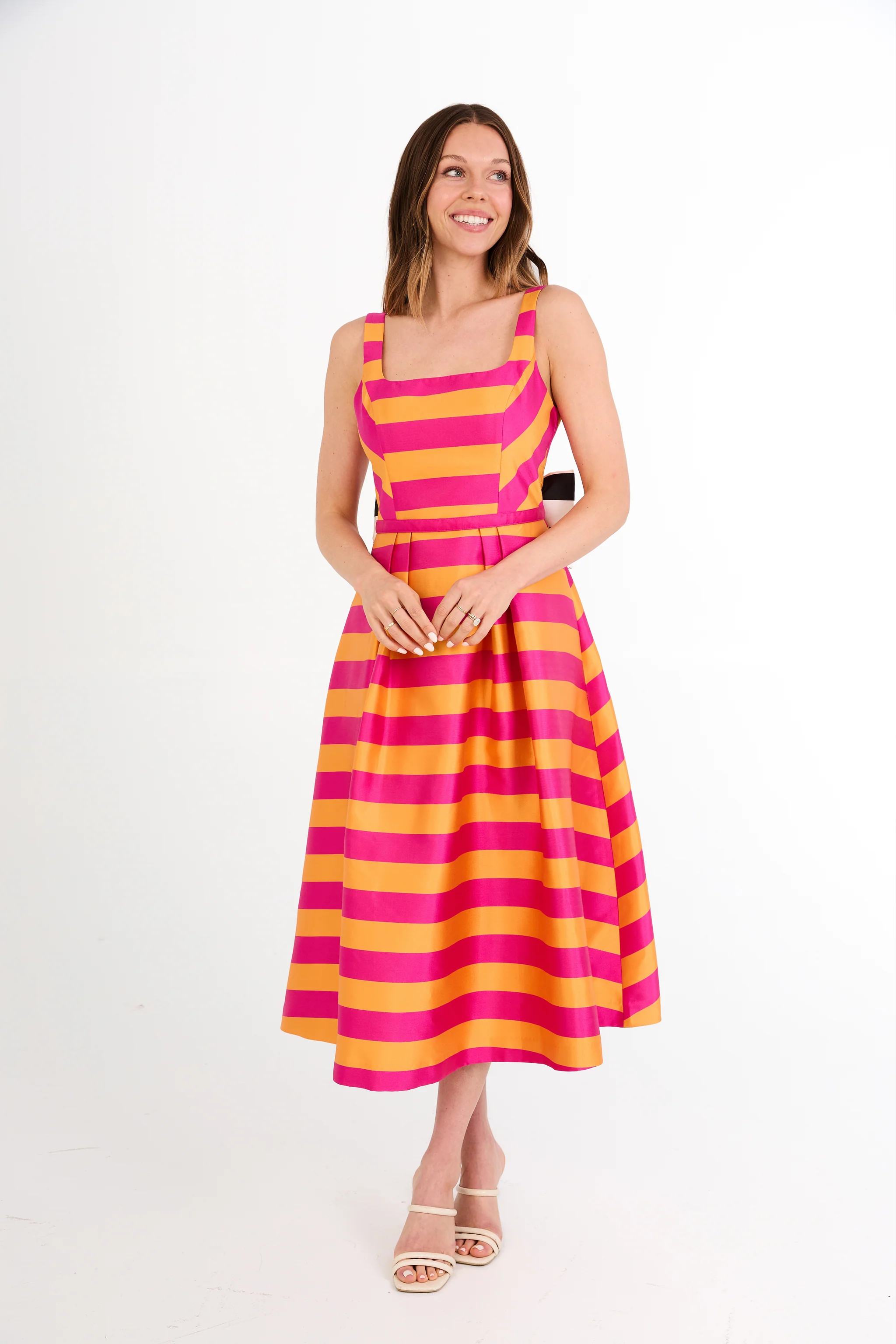 Victoria Dress Magenta Stripe Mikado | Abbey Glass