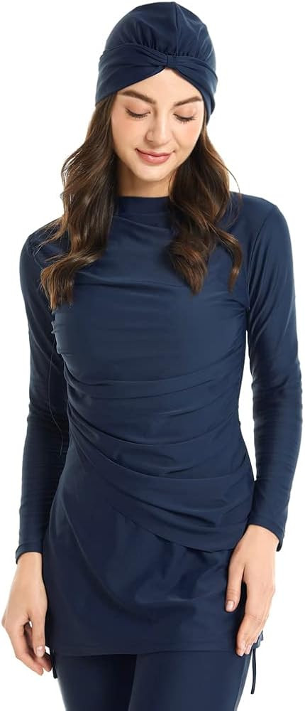 OBEEII Womens Muslim Swimsuits Full Coverage Long Sleeve Swimwear Burkini Hijab Bathing Suit | Amazon (US)