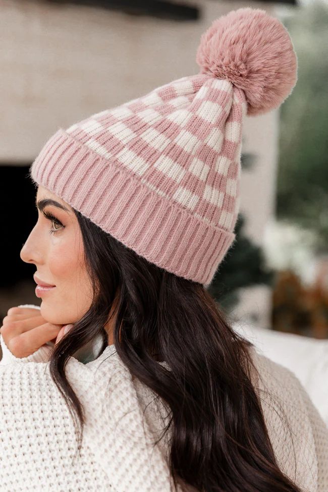 Pink and Cream Checkered Beanie | Pink Lily