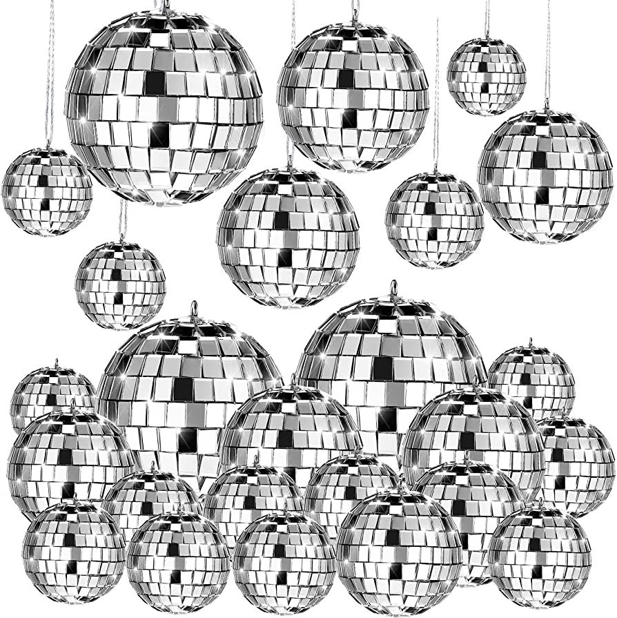 20 Pcs Hanging Mirror Disco Ball Ornaments Mardi Gras Assorted Silver Mini Glass Disco Balls Deco... | Amazon (US)