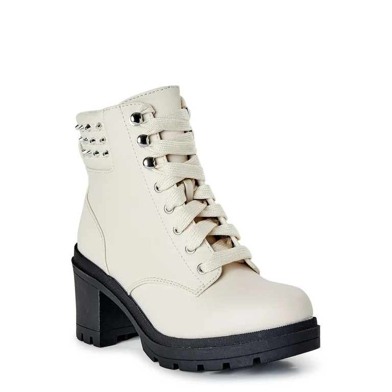 No Boundaries Women's Studded Heeled Moto Boots | Walmart (US)