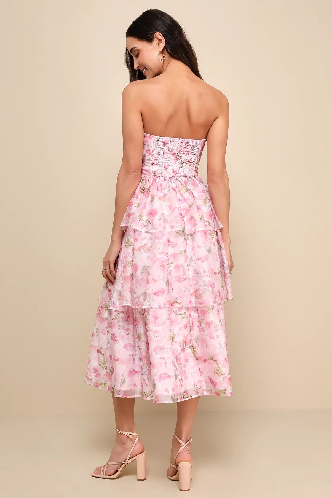 Pristine Cutie Light Pink Floral Organza Bustier Midi Dress | Lulus