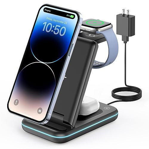 GEEKERA 3 in 1 Wireless Charging Station, Foldable Wireless Charger Stand for Multiple Apple Devices for iPhone 16 15 14 13 12 11 Pro Max Plus X, Apple Watch Ultra/10/9/SE/8/7/6/5, AirPods Pro/4/3/2 | Amazon (US)