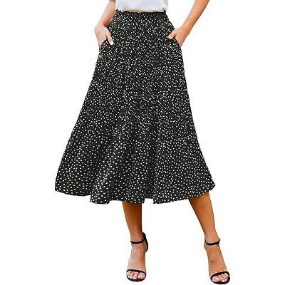 Zeagoo Women's Midi Skirts High Waisted Pleated A-Line Swing Skirts Summer Floral Long Skirts with Pockets-Black Floral-XL | Target