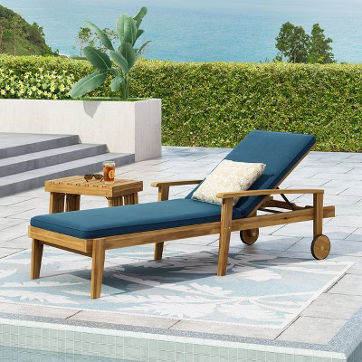 Acacia Wood Chaise Lounge with Cushion, 5-Position Reclining Patio Lounger | Target