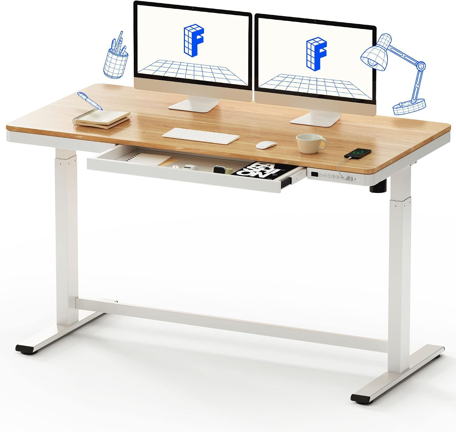 FLEXISPOT 55" Electric Standing Desk with Drawers, Quick Assembly Home Office Sit Stand Desk with... | Amazon (US)
