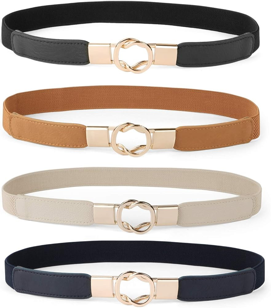 WERFORU Women Skinny Belt for Dresses Retro Stretch Ladies Waist Belt Plus Size Set of 4 | Amazon (US)