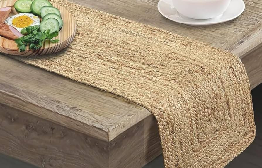 MDS Hand Woven Rectangle Jute Braided Table Runner 13 * 36 Inch - Natural Burlap Reversible Rusti... | Amazon (US)