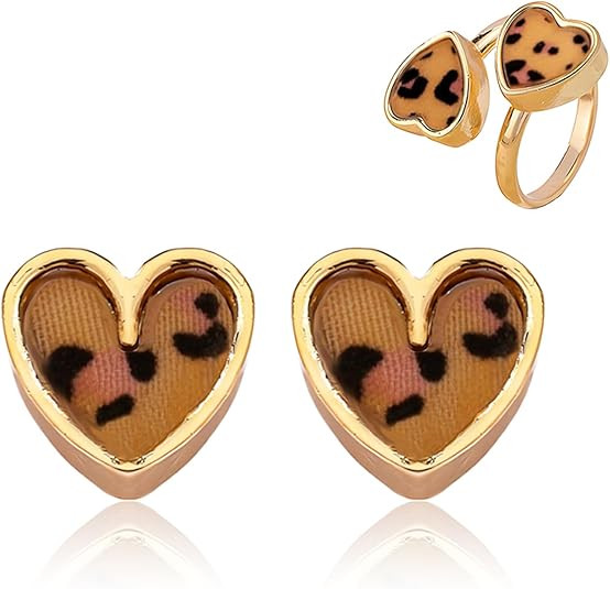 2 Piece Red Heart Earrings Ring Sets for Women Gold Plated Open Rings Multicolor Glitter Earrings... | Amazon (US)