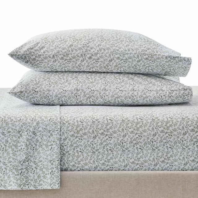 Better Homes & Gardens 4-Piece Botanical Soft Silver Cotton Percale Sheet Set, Queen | Walmart (US)