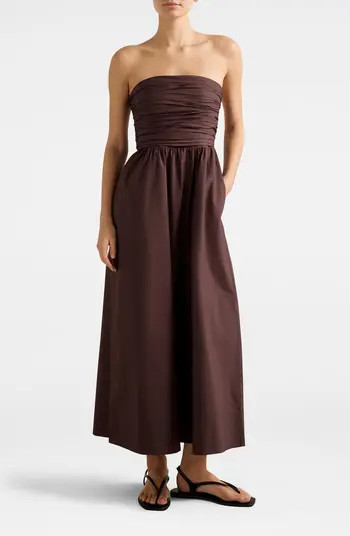 Siara Strapless Ruched Midi Dress | Nordstrom